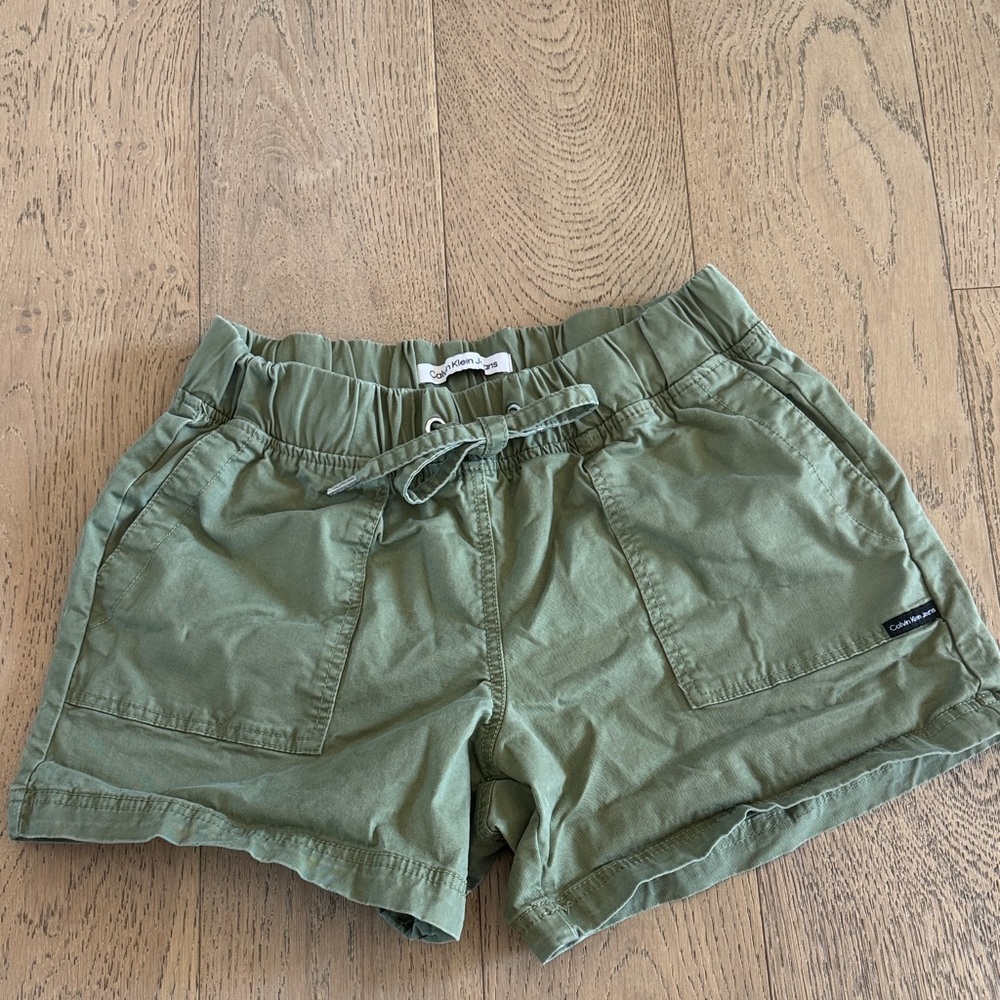 Calvin Klein Olive Green Drawstring Cotton Shorts